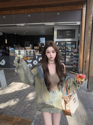 你的懒懒llan复古牛仔外套套装