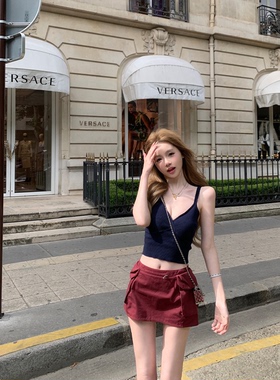 你的懒懒llan【亚裔辣妹】亲肤垂坠百搭纯棉私服m1u少女工装半裙