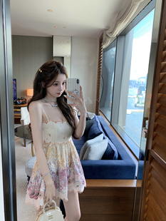 重工拼接镂空吊带裙连衣裙女2025春夏新款 盛夏花 懒懒llan 你