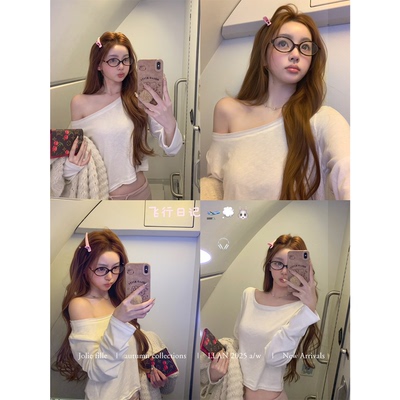 你的懒懒llan斜肩长袖套头t恤