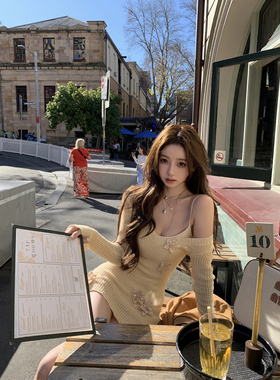 你的懒懒llan【秋叶流花】纯欲性感针织连衣裙长袖吊带裙女秋季