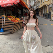 懒懒llan 摩洛哥记忆 两色浪漫度假蕾丝花边套装 你 吊带 半裙