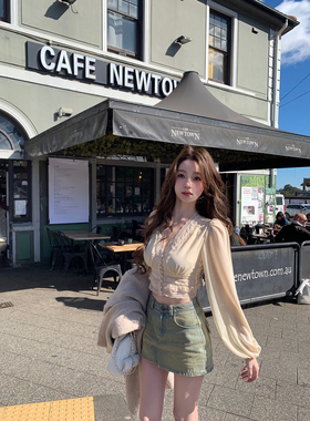 你的懒懒llan【zimmer蕾丝】法式浪漫蕾丝拼接掐腰长袖衬衫上衣