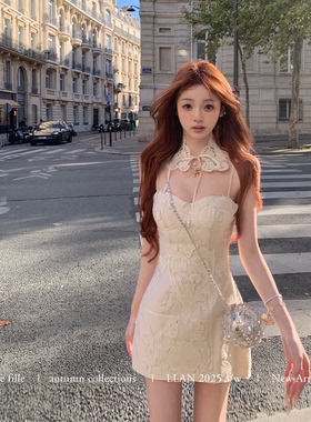 你的懒懒llan【香榭大道】高定浮雕开板 重工刺绣连衣裙(送围脖)