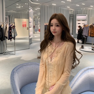 你的懒懒llan【少女的柔软】百搭蕾丝拼接花边羊毛针织开衫女新