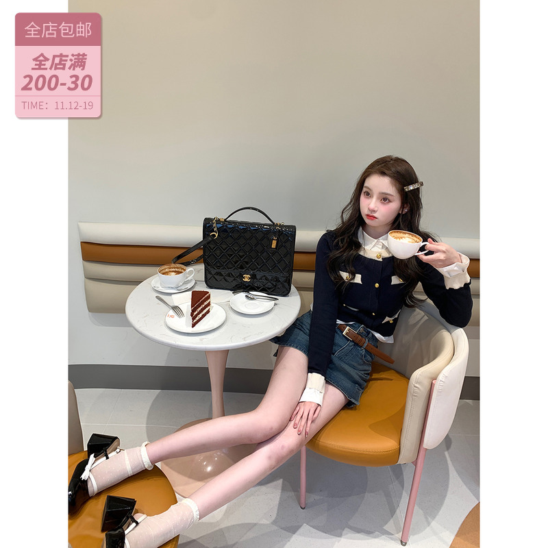 你的懒懒llan 张元英套装 miu系初春小香棉质针织外套女/复古半裙