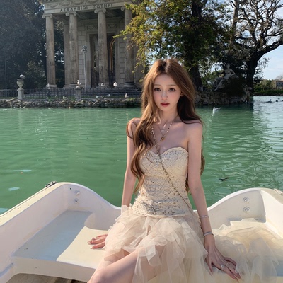 你的懒懒llan重工蕾丝钻扣纱裙