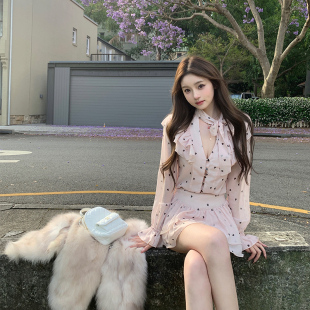 懒懒llan 上衣 Zimmer桃金娘 波点套装 半裙 粉色多巴胺法式 你