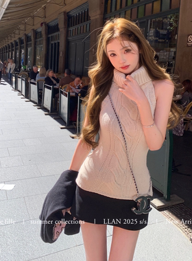 你的懒懒llan【拽姐穿搭公式】复古绞花层次感高领针织拼接连衣裙