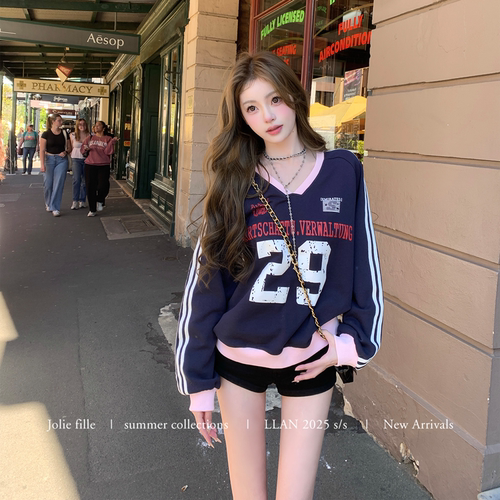 你的懒懒llan两色球衣卫衣女