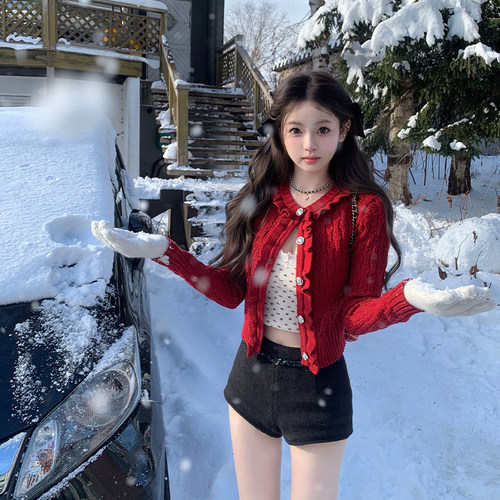 你的懒懒llan【果汁魅力】日系氛围可爱俏皮木耳边针织开衫女新款