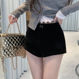 高腰女团比例丝绒小A字凸显身材短裤 你 型致胜 版 女 懒懒llan