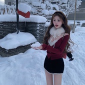 懒懒llan 内搭套装 初雪Hokkaido 开衫 针织蕾丝真狐狸毛领 你