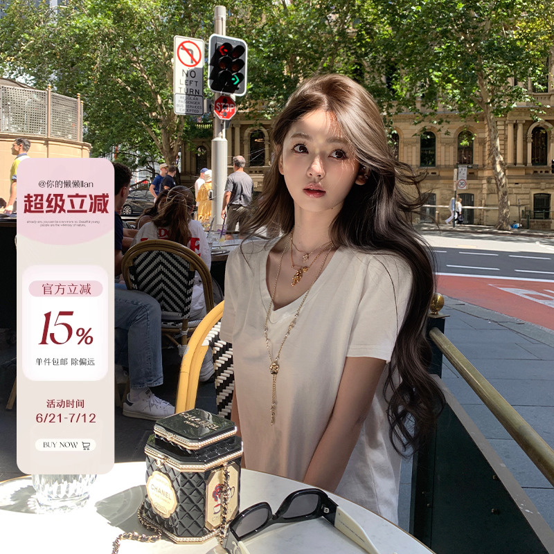 你的懒懒llan【杀手锏】简约宽松百搭亲肤白色T恤女2025春季新款
