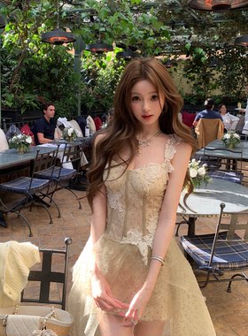 你的懒懒llan鱼骨网纱连衣裙