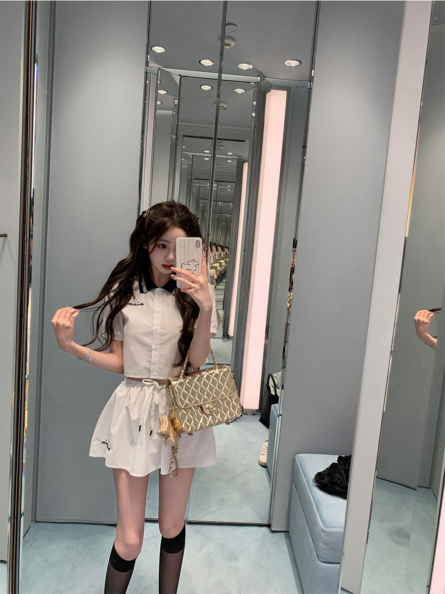 你的懒懒llan【张元英巴黎秀场】短袖上衣+半裙套装气质2025新款