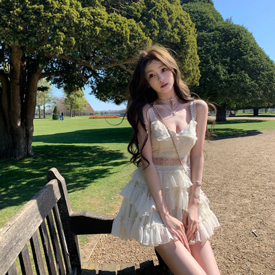 你的懒懒llan蕾丝拼接吊带连衣裙