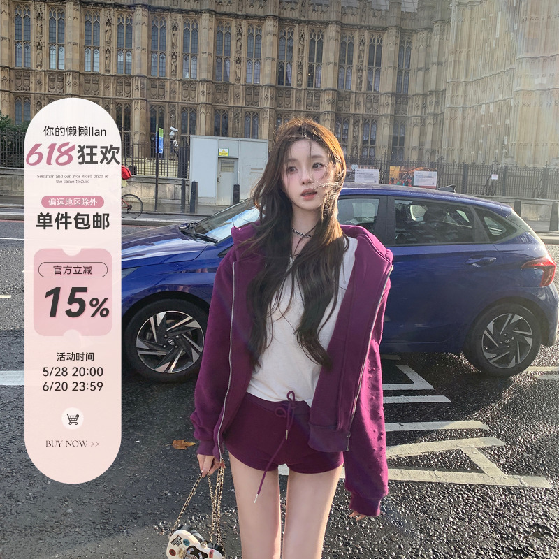 你的懒懒llan【第五大道】青春活力慵懒松弛破洞磨破卫衣套装女