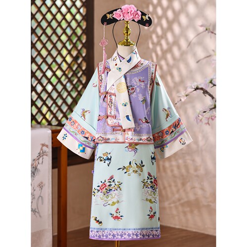 2026新款国风新中式汉服女童春秋儿童格格服清朝贵妃宫廷古装旗袍