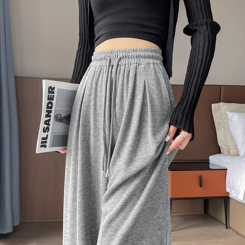 实拍2024秋季新款简约韩版糯米裤宽松显瘦时尚高腰直筒休闲阔腿裤