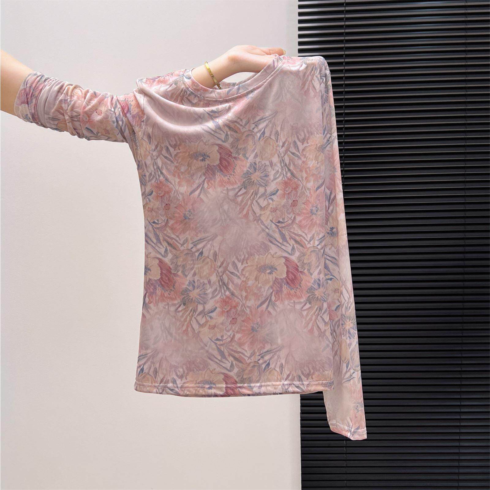 实拍大码女装薄款双层长袖防晒网纱罩衫夏季宽松显瘦百搭打底上衣