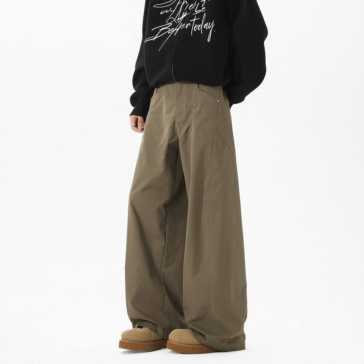 nologo official老钱风弯刀休闲裤潮男春夏韩版宽松直筒阔腿裤子