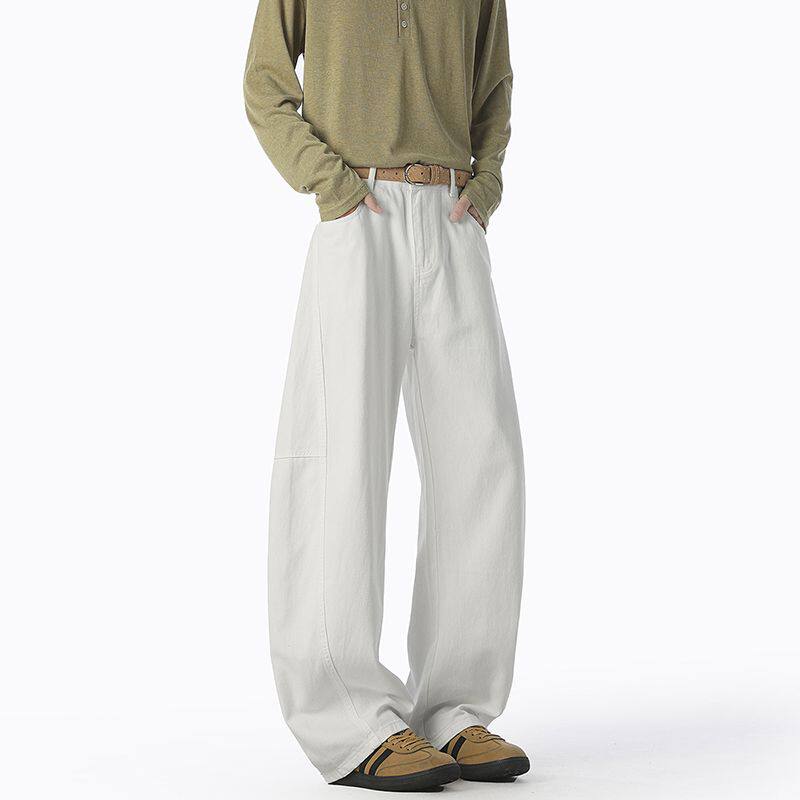 nologo official白色弯刀牛仔裤男款潮流百搭宽松直筒阔腿裤春秋