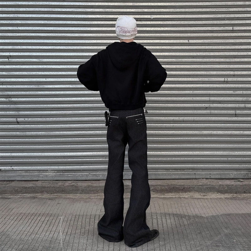 nologo official美式高街原色牛仔裤男士潮流宽松微喇阔腿裤春夏