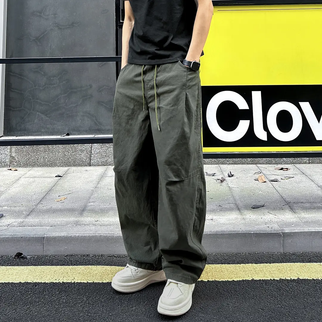 nologo official复古日系褶皱伞兵休闲裤男士潮流宽松直筒长裤子