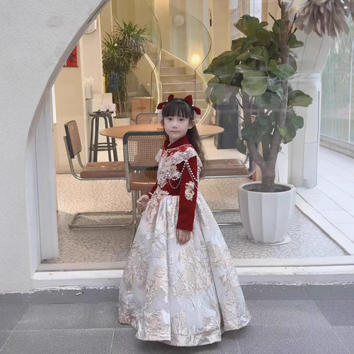2026新款新中式儿童礼服小众轻奢高端生日女童旗袍晚礼服长袖连衣