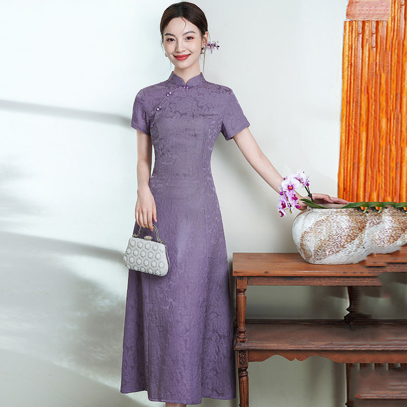 2026新款显瘦紫色高考送考妈妈国风新中式苏州改良旗袍女高级感连