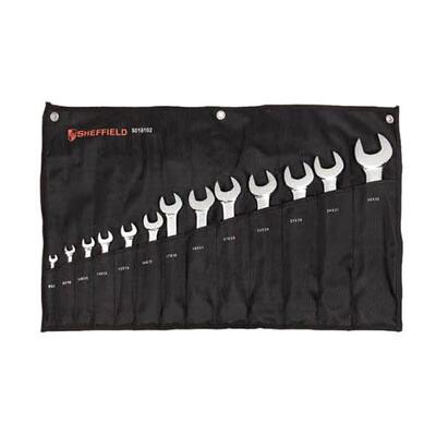 正品钢盾14件套公制精抛光两用长扳手S017102梅花开口两用扳手