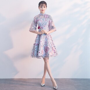2026新款改良旗袍春季日常旗袍短款花朵蕾丝少女小个子时尚礼服裙