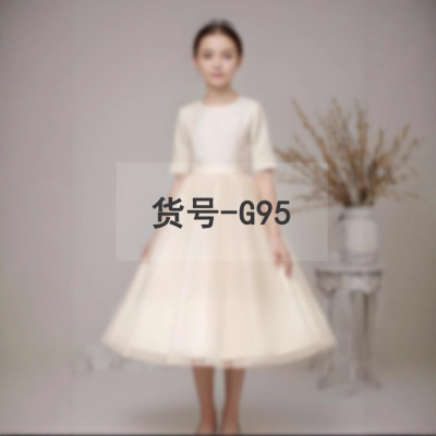 2026新款G95专拍香槟色蓬蓬纱缎面无袖公主裙女童生日派对钢琴