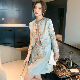2026新款一件代发重工钉珠连衣裙夏季女装气质优雅a字裙套装高品