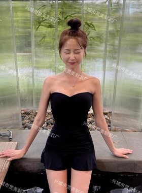 2026新款6色】性感修身抹胸遮肚显瘦裙式分体泳衣女ins风纯色