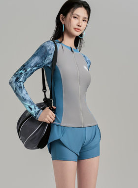 2026新款分体泳衣女长袖拉链带胸垫冲浪服防晒衣海边浮潜泳装水母