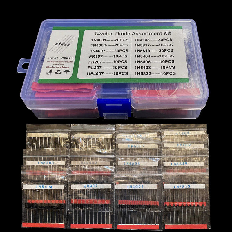 200PCS 14种规格开关/整流/肖特基二极管样品盒装14种1N5404 5822