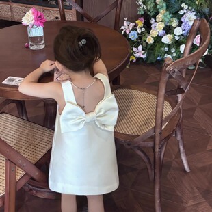 2026新款宝宝周岁礼服白色软缎吊带款小公主裙女童周岁生日小礼服