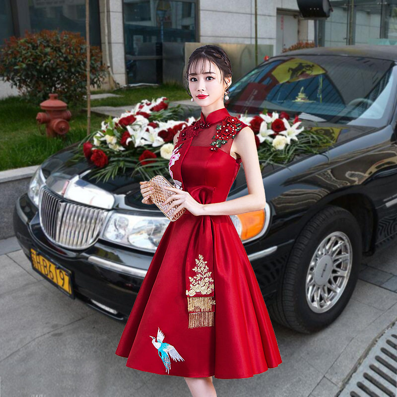 2026新款敬酒服新娘夏季结婚红色修身显瘦晚礼服短款旗袍中式礼服图片