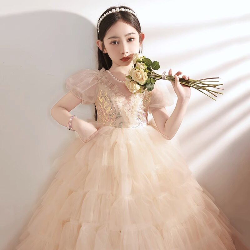 2026新款女童礼服高级感生日宴会公主裙小女孩主持人晚礼服儿童钢图片