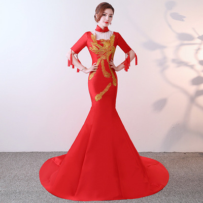 2026新款中国风礼服秀场舞台歌手T台走秀表演出服红色主题晚