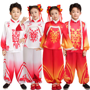 2026新款元旦儿童喜庆服中国红新年开门红灯笼舞蹈服东北秧歌服安