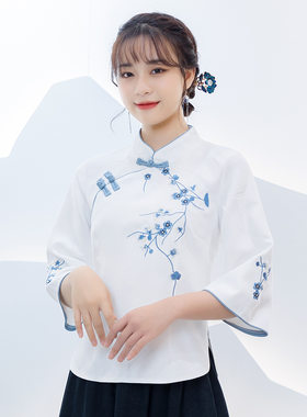 2026新款民国风学生女复古秋季绣花立领盘扣中山装闺蜜汉元素兰花