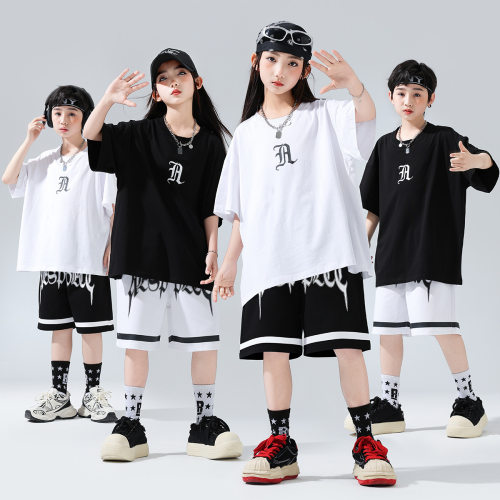 2026新款儿童街舞潮服夏学生团体活动作训韩版体恤男女童嘻哈hi