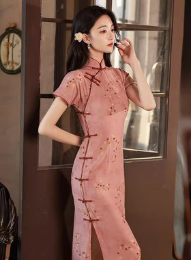 2026新款夏季新品古法全开襟一片式侧开扣旗袍连衣裙少女长款日常