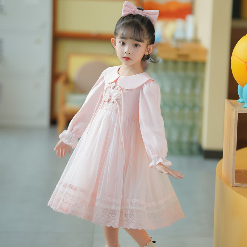 2026新款女童秋季连衣裙韩版娃娃领甜美公主裙洋气小女孩网纱蓬蓬