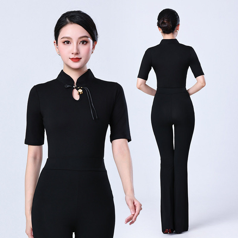 2026新款舞蹈练功服秋冬上衣女现代古典舞盘扣中式旗袍领中长袖修