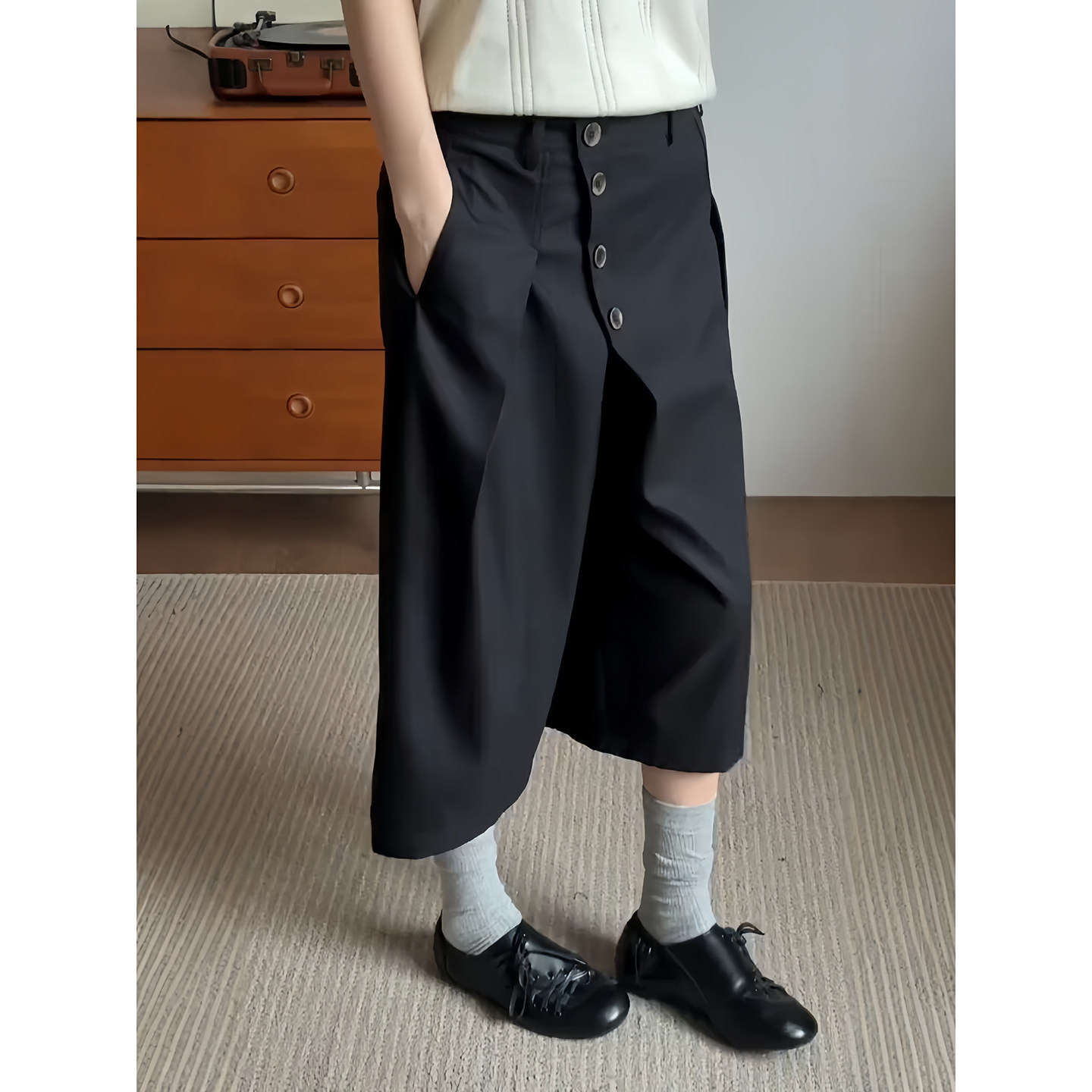 cleanfit黑武士西裤七分裤男女夏季结构排扣设计感老钱风八分短裤