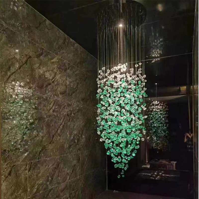 意式轻奢复式楼别墅中空吊灯艺术蓝色石头水晶吊灯客厅楼梯灯具